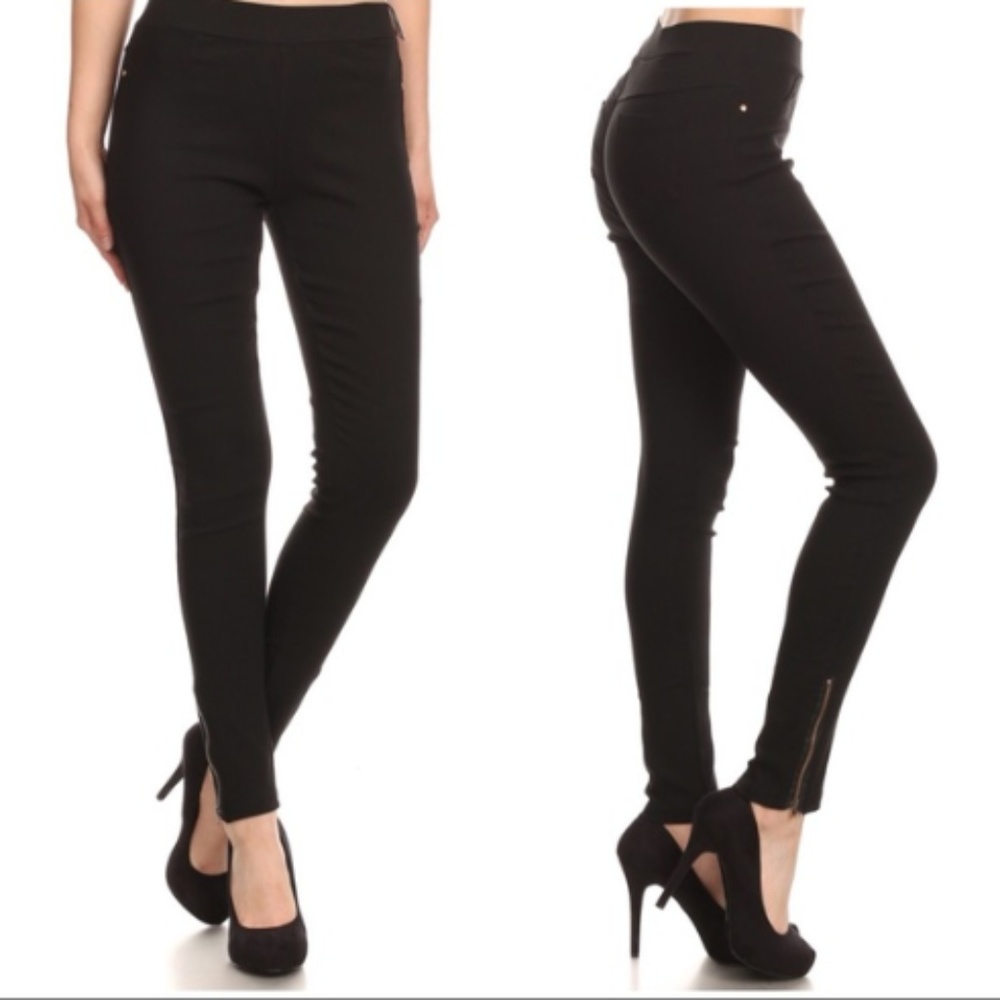 BLACK TWILLED PANTS WITH ANKLE ZIPPER